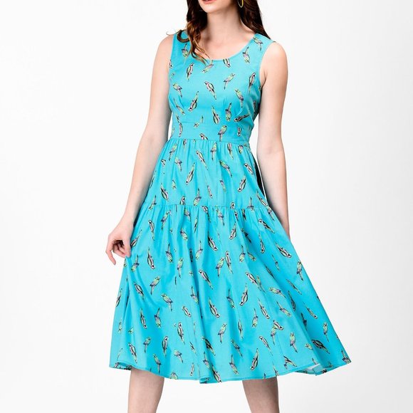 eshakti Dresses & Skirts - 18W 2X ESHAKTI BIRD Parrot print cotton tier dress